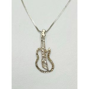 Vintage Sterling Silver “Elvis” Guitar Pendant Necklace